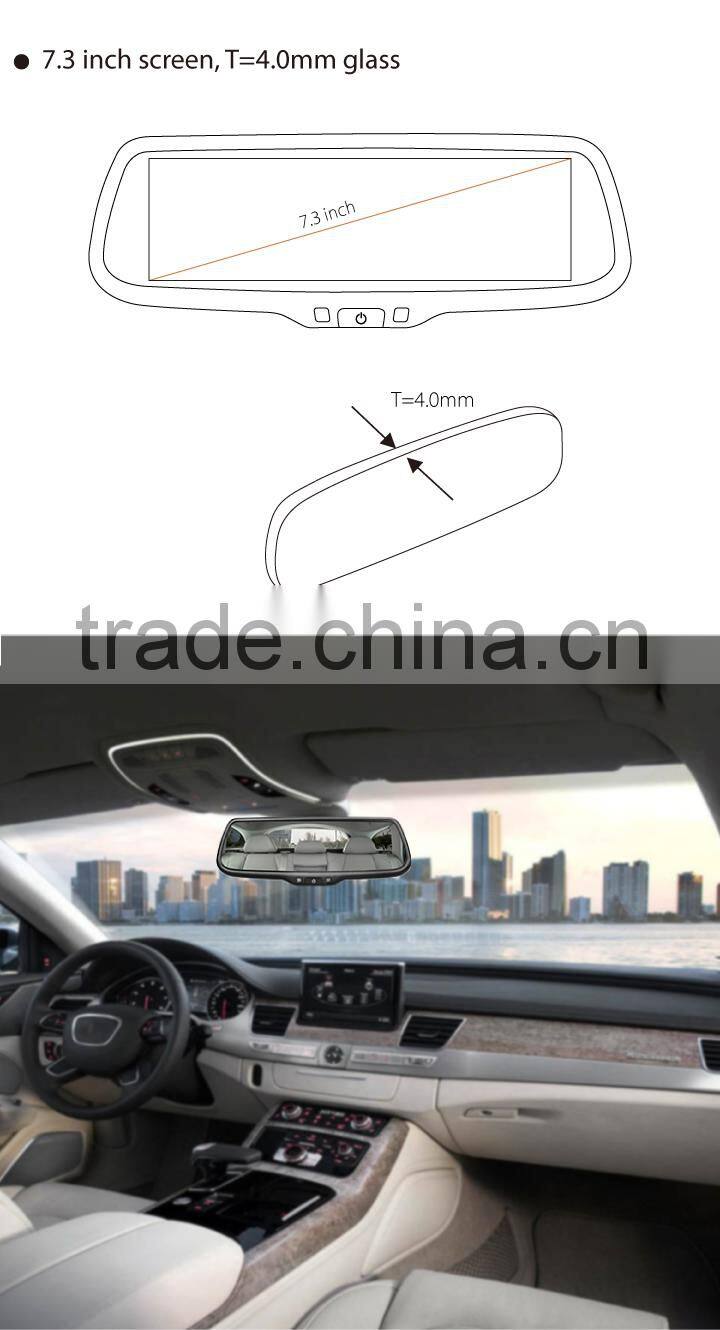 7.3 inch car rear view mirror monitor auto brigtness adjustment and 3 cameras video inpur