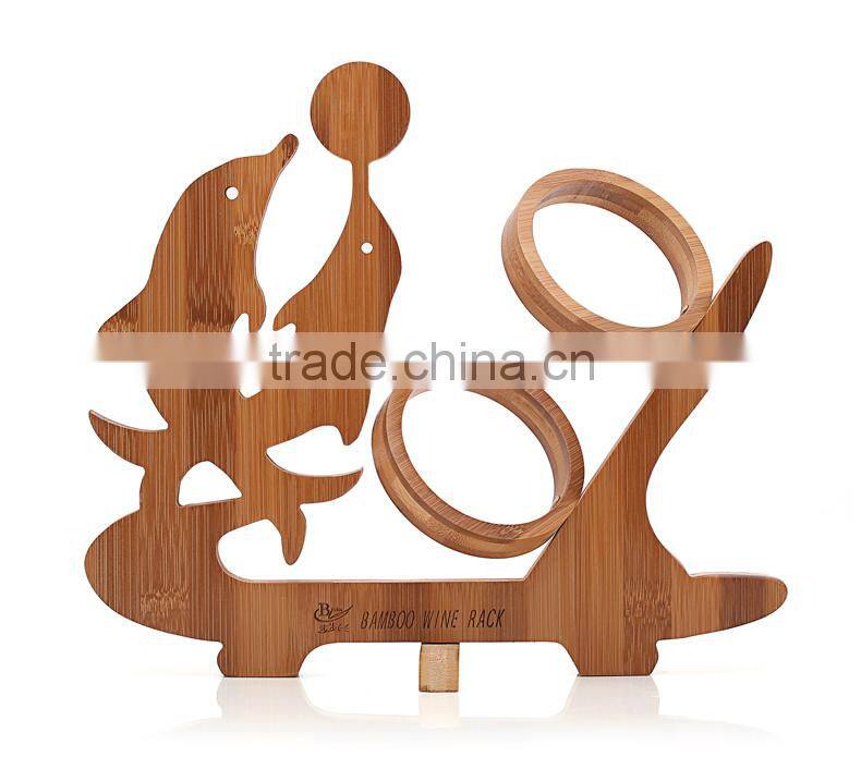 WR011/Natural Solid bamboo wine rack single wooden bottle wine glass holder antique display wine bottle holder