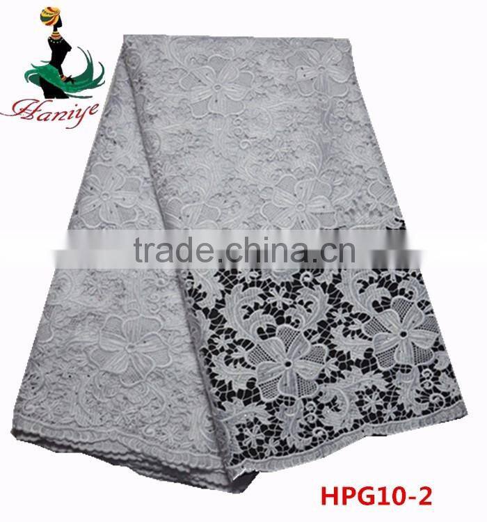 Haniye 2016/HPG10 Wholesale African High Quality Guipure Water Soluble Lace Fabric,Beaterful Flower stones Lace Fabric