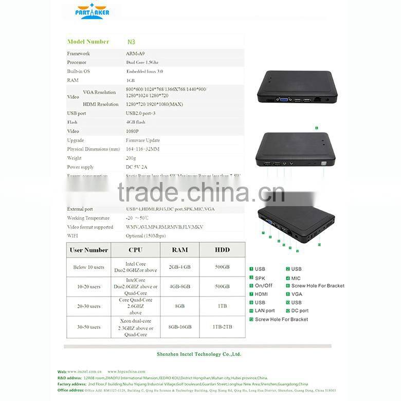 2015 Newest Multi Language ARM A9 Quad Core RDP 7.1 Linux N3 X3 workstation Thin Client