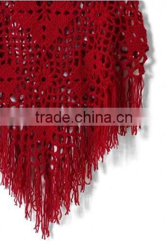 15SHT8004 bamboo crochet fringe cape poncho