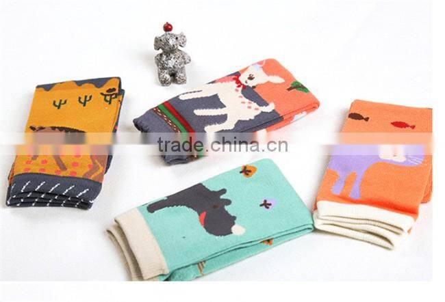 100% cotton hot sale teen girl tube knee high socks, sock supplier,cartoon animal style
