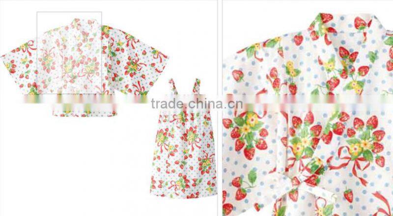 Japanese Summer 100%cotton Cute Kimono Kids Yukata twinset bath robe flower customize ethnic costume performance wear