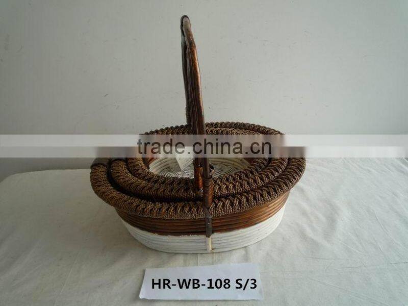 3 set large wicker basket round with handle for sale
