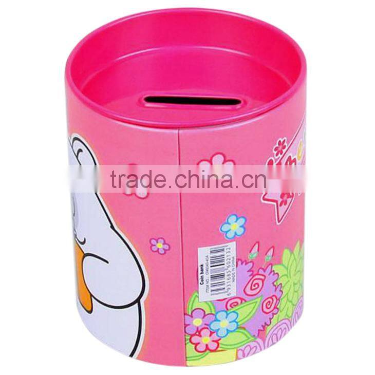 Handle Tin Cartoon Kids Coin Bank with Lock