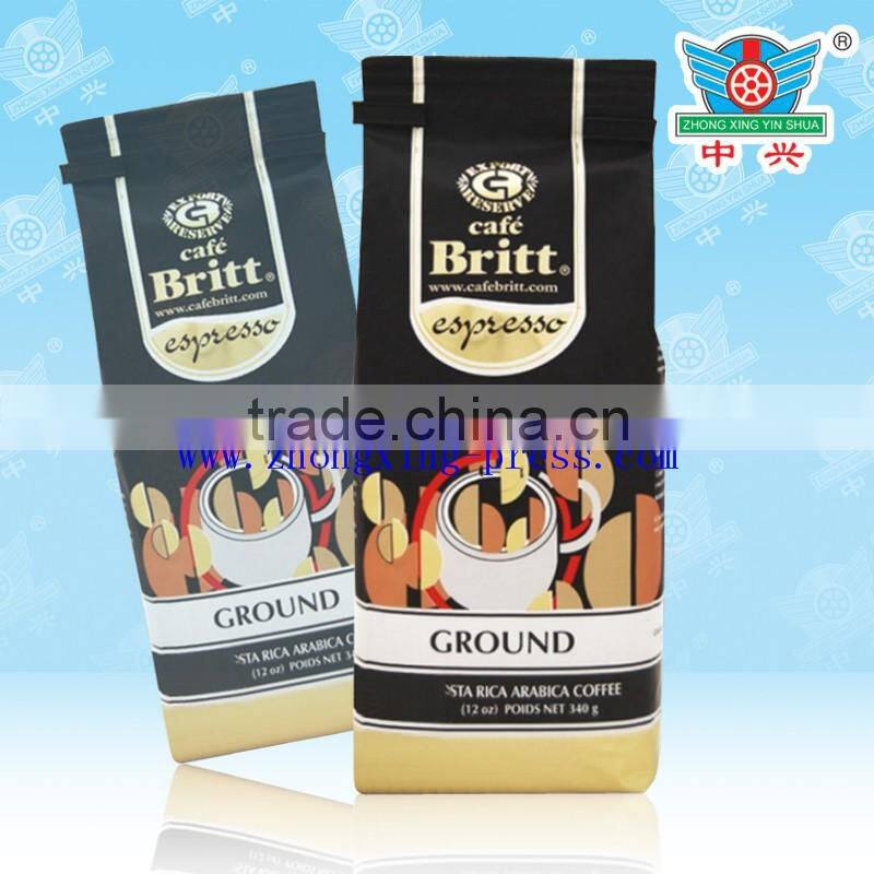Customized plastic packaging bag for flat bottom tin tie coffee pouch with valve