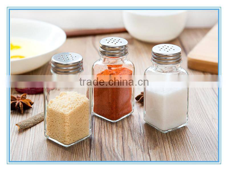 60ml Small Square Glass Packaging Condiment Bottle with Stainless Steel Mesh Lids
