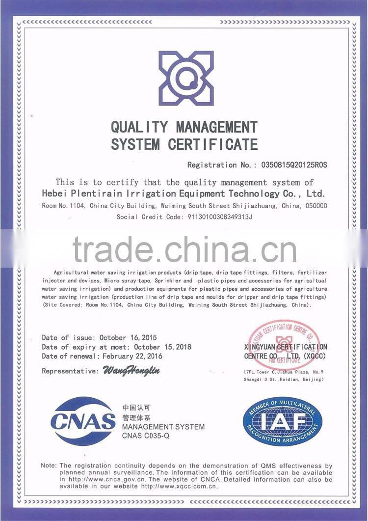 New type plastic PE material pressure drip tape with ISO9001for drip irrigation system