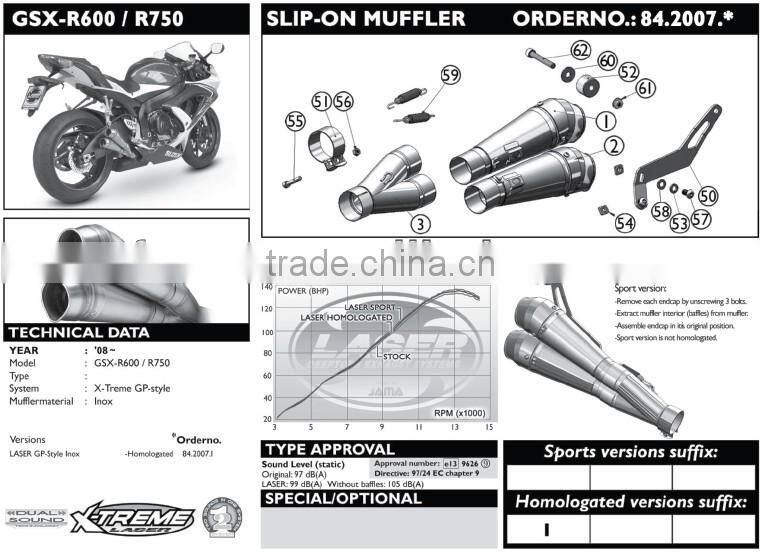 For SUZUKI GSX-R600 2009- SM Motorcycle Exhaust Pipe LASER "X-Treme" slip-on mufflerset "GP-style" D70