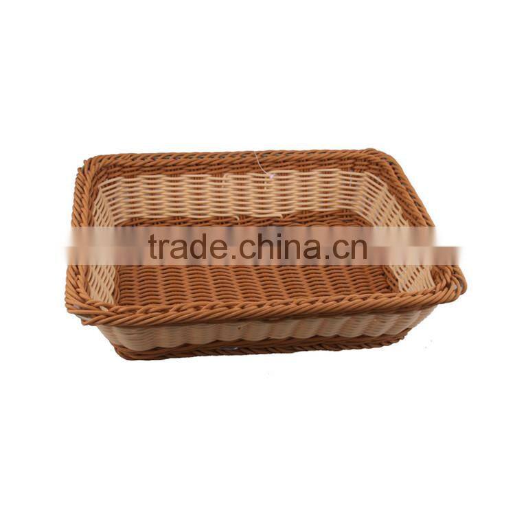 Plastic wikcer woven rectangular shape fruit vegetable display big basket