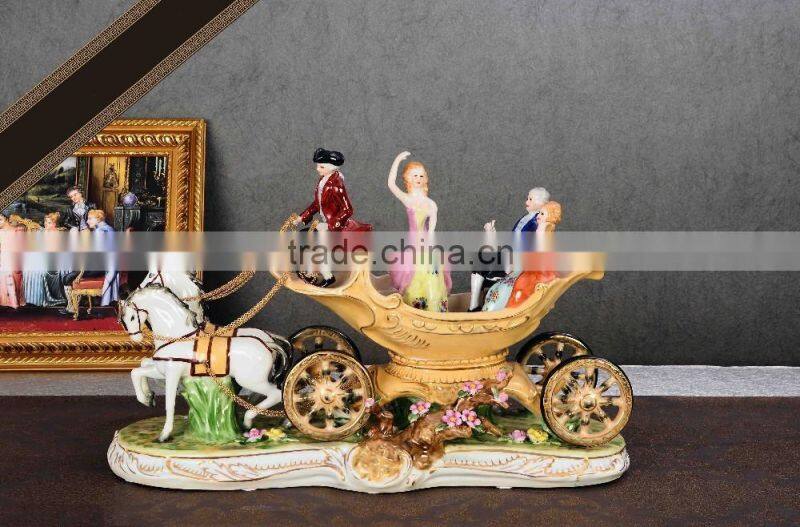 Horse-drawn cart design hand painted porcelain figurine