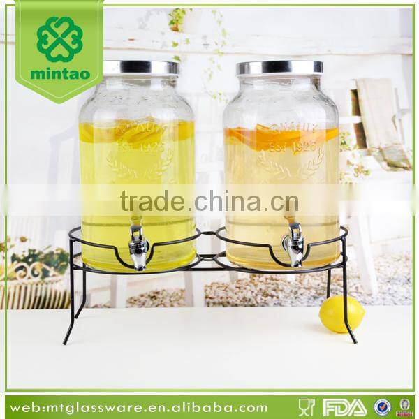 Hot selling Classical 1926 double glass beverage dispenser with tap,water dispenser