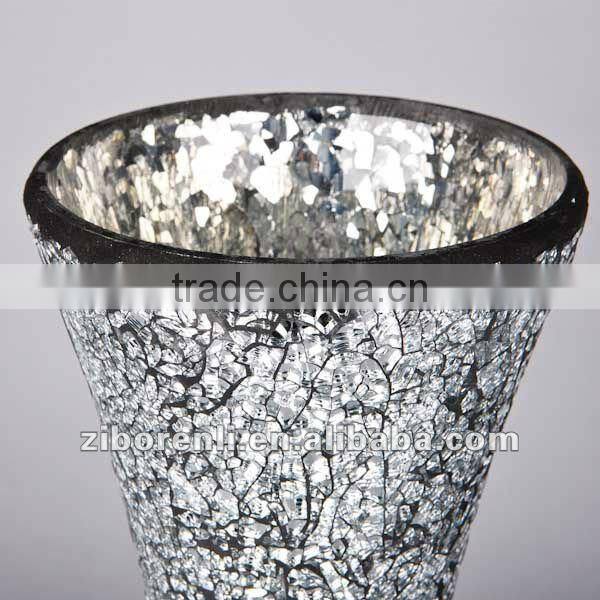 Modern Home Accessory Silver Grey Crackle Mosaic Antique Tall Trumpet Glass Vases