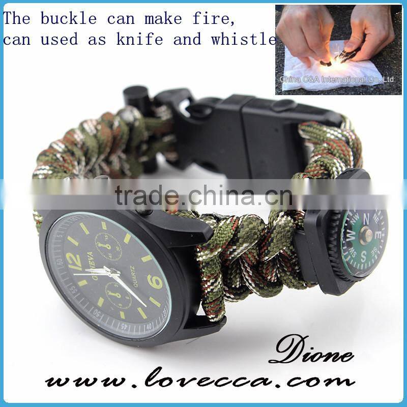 Hot Selling Outdoor Emergency Adjust paracord survival watch compass for hiking