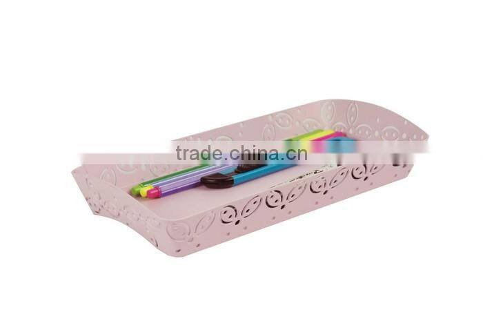 Metal Carved Hollow Flower Pattern Desk Organizer Pen Holder Tray