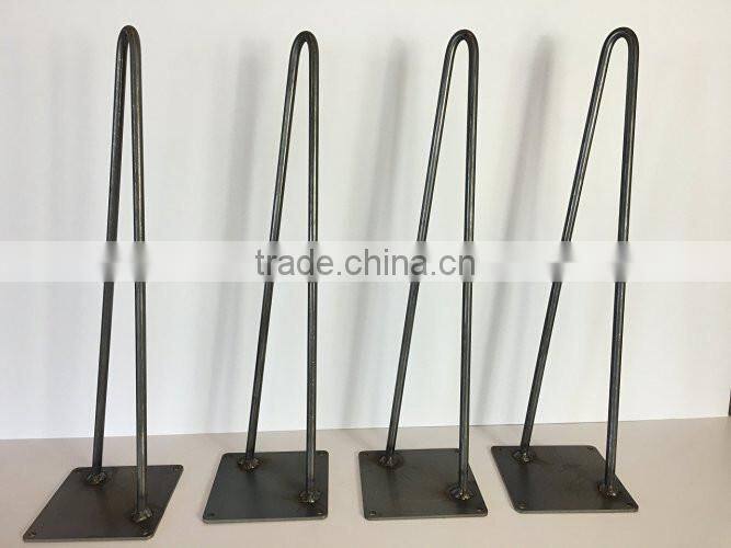 Black powder coated 28 inch 2 rod iron metal hairpin wood table leg