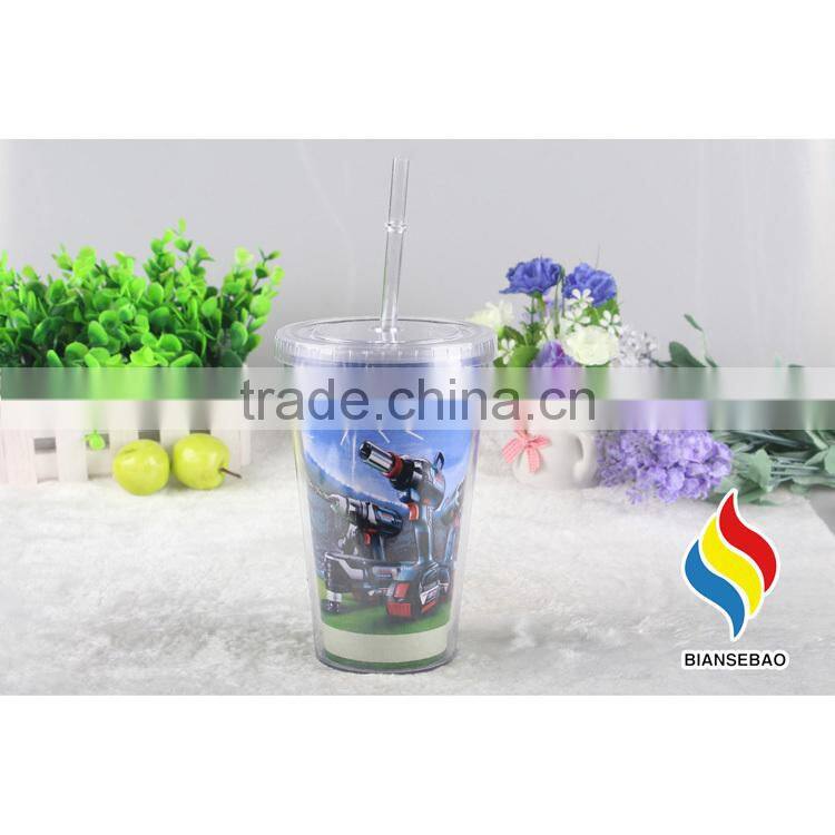 16OZ double wall plastic tumbler with straw