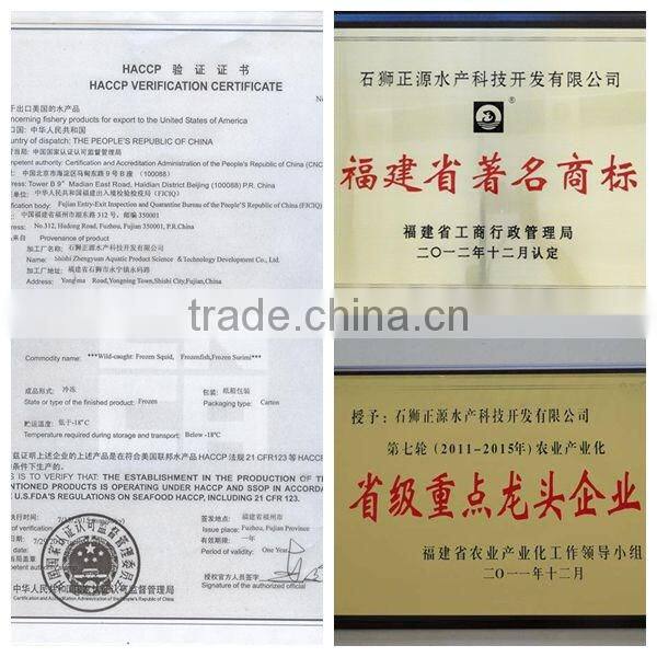 HACCP,QS Certification Frozen Illex Squid Tube