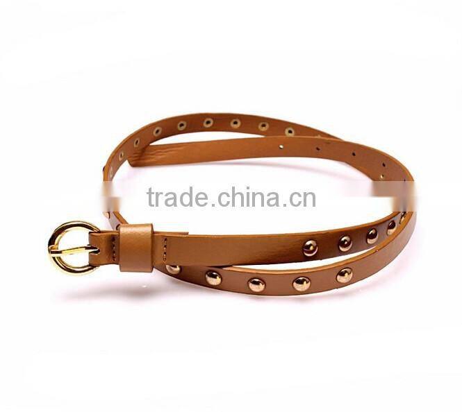 Wholesale rivet decorated ring buckle girl thin PU waist belt