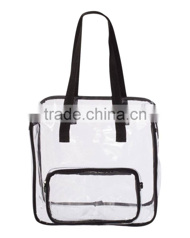 Clear Oversized Tote PVC Vinyl Plastic Large Shopper Shoulder Bag Transparent with front clear zipper pocket