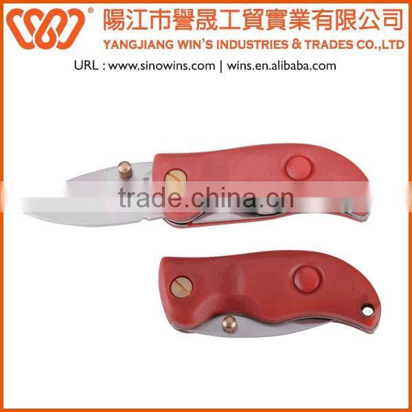 Plastic handle mini folding knife key chain with red LED