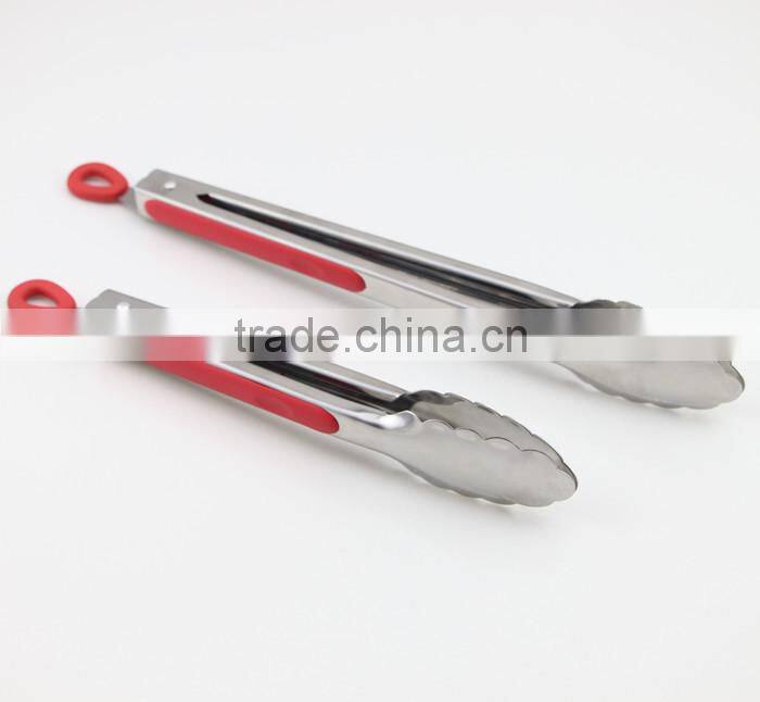 Red Silicone Handle Stainless Steel Tong Barbecue Tong