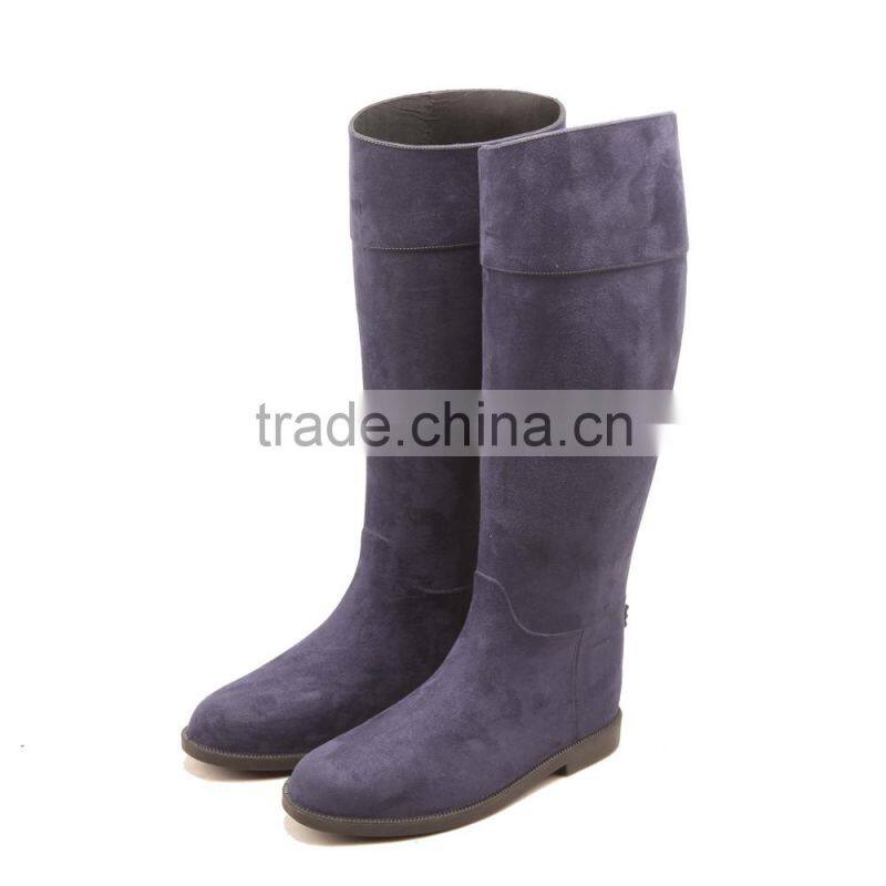 new design women lady tall height PU surface leather flock waterproof horse riding boot wellies wellington rain boots