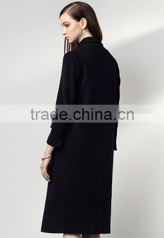 Women Wool Coat Double Breasted Peacoat Fall Winter Solid Color Trench Coat Back Split Black Lady Swing Long Coats Plus Size