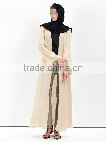 Guangzhou clothing OEM Pop up buttons Open Jacket Abaya with belt