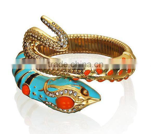 Showy trendy gem oil alloy snake arm cuff snake bracelet