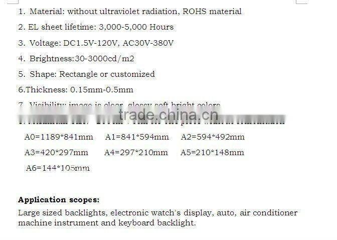 EL Panel (factory price, good quality, long life, light weight)