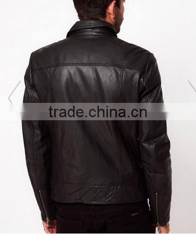 Men's 100% soft leather stand collar jacket