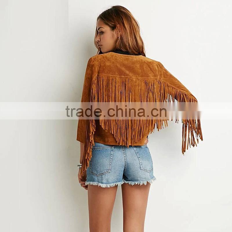 HAODUOYI Women Faux suede Coat Vintage Fringe Jackets Cool Tassel Women For Wholesale
