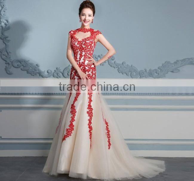 new design open back sleeveless lace long red long prom dress