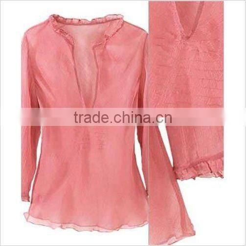 Women Flower Slik Long Sleeves Blouse