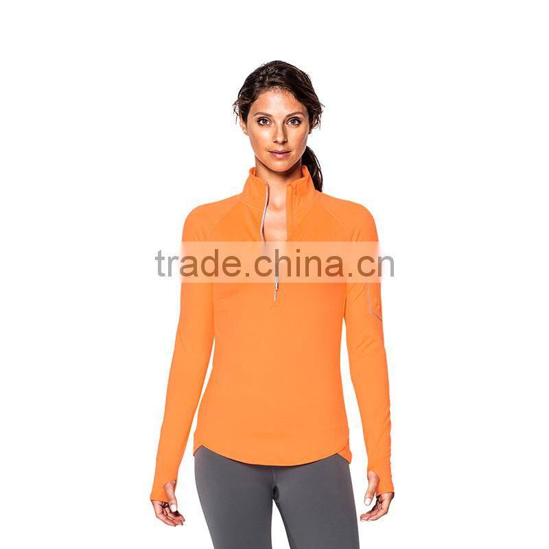 Custom ladies running wear dry fit sport t shirt gym clothing breathable half zip shirts