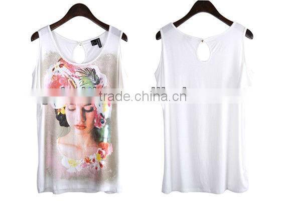Ladies fashion printing Leakage shoulder blouseT-shirt