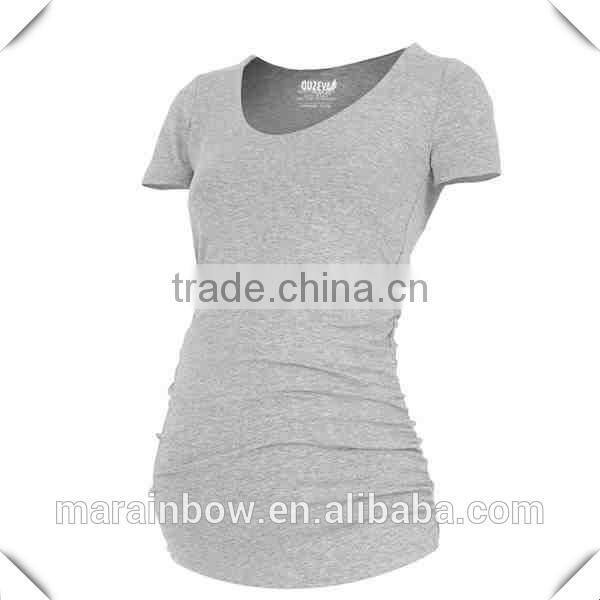 Wholesale Long Sleeve Maternity T-shirt Plain Longline V neck T shirt Pregnancy Clothing Women Maternity Wear