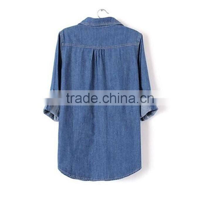 Fashion blue long plus size shirts women denim clothing manufacturers denim women shirts