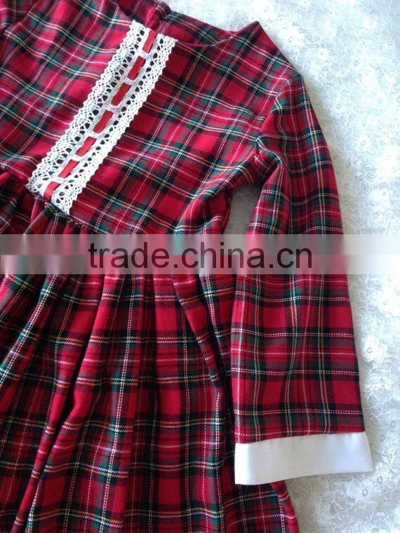 Baby Girls Winter Long Sleeve Vintage Plaid Christmas Lace Dress Red Classic Dress
