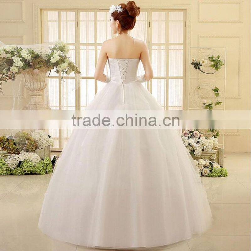 High quality strapless pleats muslim wedding dress
