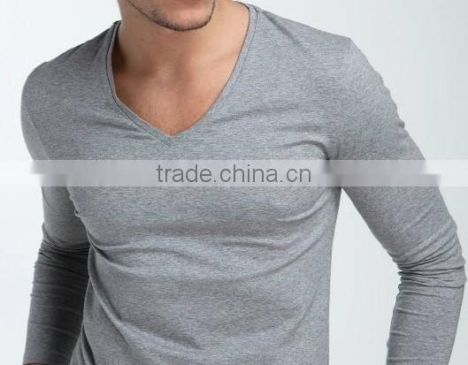 Men's long sleeve v-neck Pure color fashion R0026
