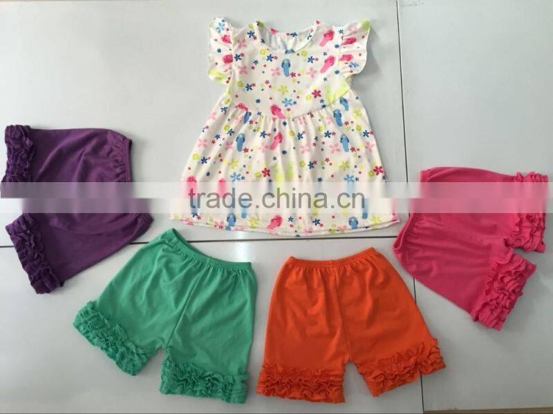 2016 new fashion baby girl slipper fabric outfit summer ruffle children clothing children clothing set