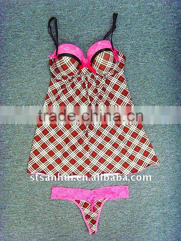 Ladies high quality lingerie beautiful new design thong ribbon sexy babydoll