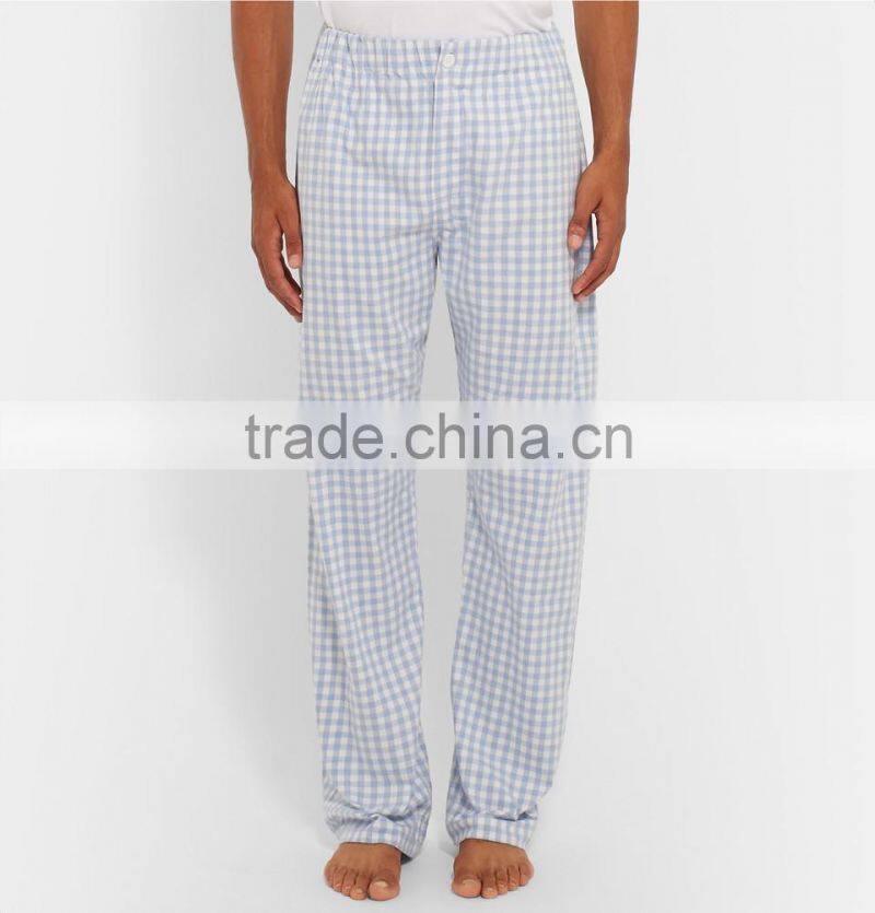 Light Blue and White Checked Men Loungewear Set Long Sleeves Shirt and Trousers