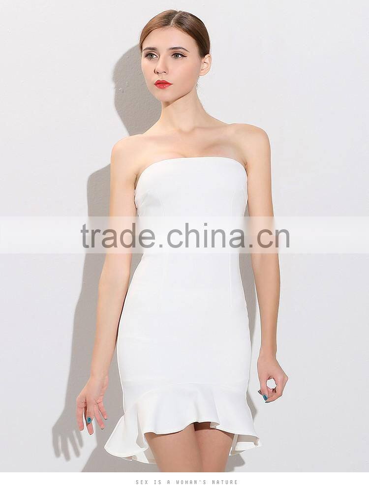 2016 bride summer dress design for strapless,falbala hem sheath ladies evening dress oem service