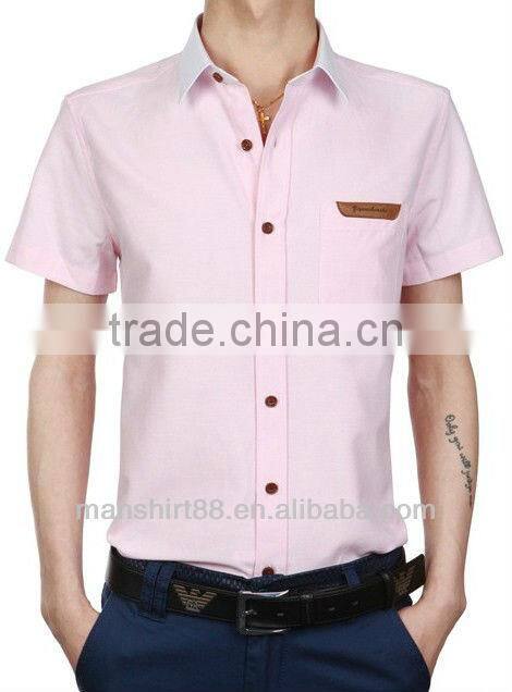 mens short sleeve leather label custom oxford shirt