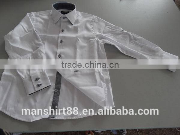 Classic boy's long sleeve two-button cuff contrast collar and cuff casual shirt