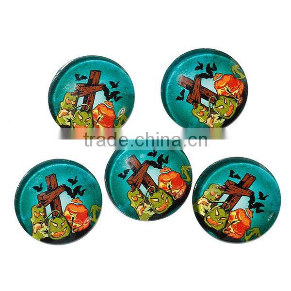Glass Dome Seals Cabochons Round Flatback Multicolor Halloween Pumpkin Bat Pattern Transparent 20mm Dia