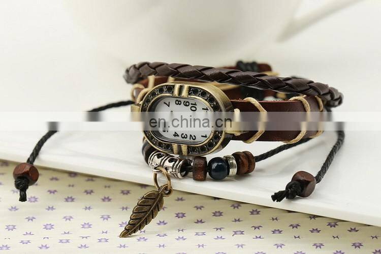 Wholesale Beaded Leather Bracelet Brown Leather Watch Bracelet For Women